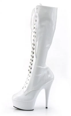Pleaser DELIGHT-2023 White Knee High Boots