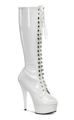 Pleaser DELIGHT-2023 White Knee High Boots