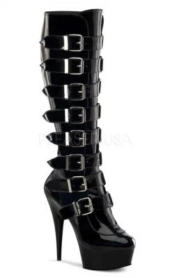 Pleaser DELIGHT-2049 Black Knee High Boots