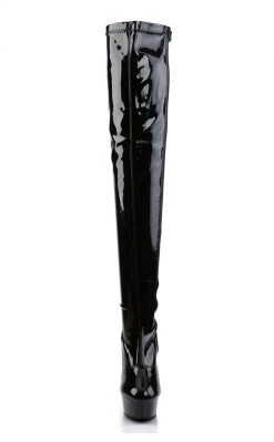 Pleaser Pole Shoes DELIGHT-3000 Blk Str Pat/Blk Thigh High Boots