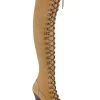 Pleaser DELIGHT-3000TL Tan Nubuck Faux Leather Over-the-Knee Boots