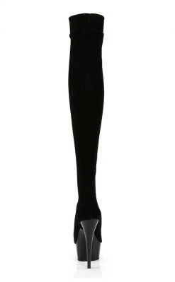 Pleaser DELIGHT-3002 Blk Str Velvet/Blk Thigh High Boots