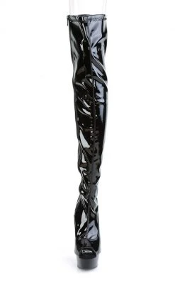 Pleaser DELIGHT-3011 Black Patent Thigh High Boots Pole Shoes