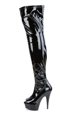 Pleaser DELIGHT-3011 Black Patent Thigh High Boots Pole Shoes