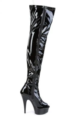 Pleaser DELIGHT-3011 Black Patent Thigh High Boots Pole Shoes