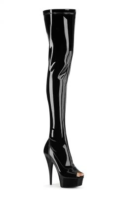 Pleaser DELIGHT-3011 Black Patent Thigh High Boots Pole Shoes