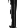 Pleaser Pole Shoes DELIGHT-3017 Blk Str Faux Leather/Blk Thigh High Boots