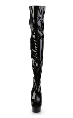 Pleaser DELIGHT-3017 Blk Str Pat/Blk Thigh High Boots Pole Shoes
