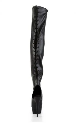 Pleaser Pole Shoes DELIGHT-3019 Black Faux Leather Thigh High Boots