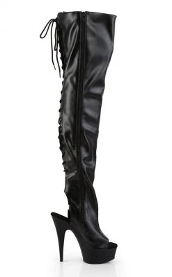 Pleaser Pole Shoes DELIGHT-3019 Black Faux Leather Thigh High Boots