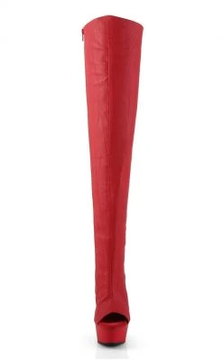 Pleaser Pole Shoes DELIGHT-3019 Red Faux Leather/Red Matte Thigh High Boots