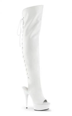 Pleaser Pole Shoes DELIGHT-3019 White Thigh High Boots