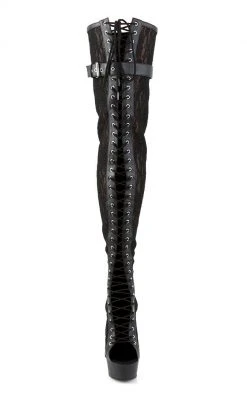 Pleaser DELIGHT-3025ML Black / Black Matte Thigh High Boots Pole Shoes