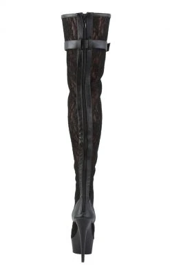 Pleaser DELIGHT-3025ML Black / Black Matte Thigh High Boots Pole Shoes