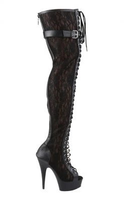 Pleaser DELIGHT-3025ML Black / Black Matte Thigh High Boots Pole Shoes