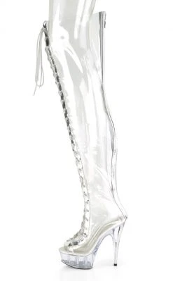 Pleaser Pole Shoes DELIGHT-3026 Clear & Silver Thigh High Boots 9 Pleaser Pole Shoes DELIGHT-3026 Clear & Silver Thigh High Boots