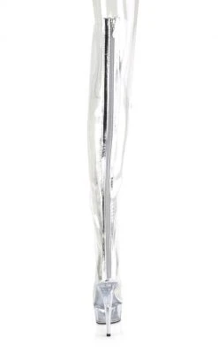 Pleaser Pole Shoes DELIGHT-3026 Clear & Silver Thigh High Boots 10 Pleaser Pole Shoes DELIGHT-3026 Clear & Silver Thigh High Boots