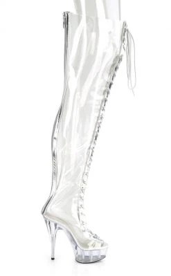 Pleaser Pole Shoes DELIGHT-3026 Clear & Silver Thigh High Boots 11 Pleaser Pole Shoes DELIGHT-3026 Clear & Silver Thigh High Boots