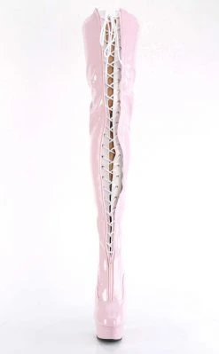 Pleaser DELIGHT-3027 Baby Pink/White Patent Thigh High Boots Pole Shoes