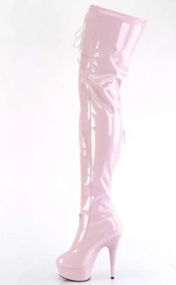 Pleaser DELIGHT-3027 Baby Pink/White Patent Thigh High Boots Pole Shoes