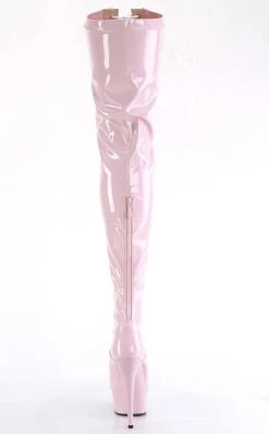 Pleaser DELIGHT-3027 Baby Pink/White Patent Thigh High Boots Pole Shoes