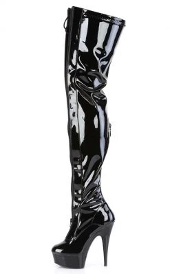 Pleaser Pole Shoes DELIGHT-3027 Black/Red Patent Thigh High Boots