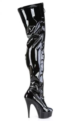Pleaser Pole Shoes DELIGHT-3027 Black/Red Patent Thigh High Boots