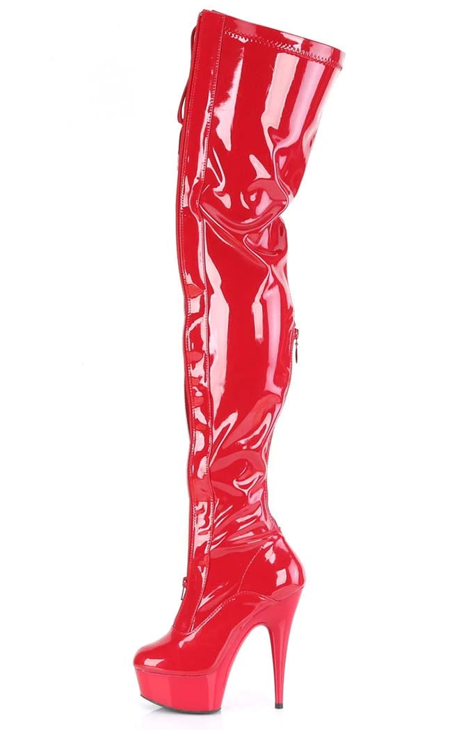 Pleaser DELIGHT-3027 Red/Black Patent Thigh High Boots Pole Shoes 5 Pleaser DELIGHT-3027 Red/Black Patent Thigh High Boots Pole Shoes