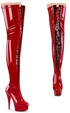 Pleaser DELIGHT-3027 Red/Black Patent Thigh High Boots Pole Shoes