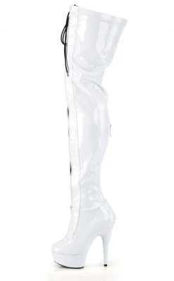 Pleaser DELIGHT-3027 White/Black Patent Thigh High Boots