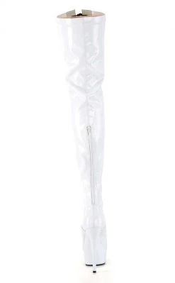 Pleaser DELIGHT-3027 White/Black Patent Thigh High Boots