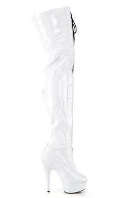 Pleaser DELIGHT-3027 White/Black Patent Thigh High Boots