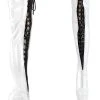 Pleaser DELIGHT-3027 White/Black Patent Thigh High Boots