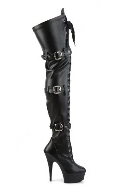 Pleaser DELIGHT-3028 Black / Black Matte Thigh High Boots Pole Shoes