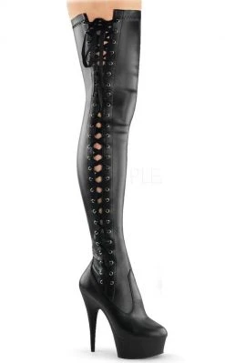 Pleaser DELIGHT-3050 Black / Black Matte Thigh High Boots Pole Shoes