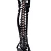 Pleaser Pole Shoes DELIGHT-3050 Blk Str Pat/Blk Thigh High Boots