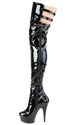 Pleaser Pole Shoes DELIGHT-3055 Black Stretch Patent Thigh High Boots