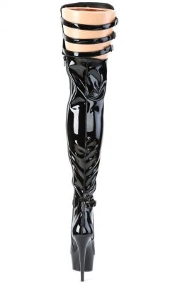 Pleaser Pole Shoes DELIGHT-3055 Black Stretch Patent Thigh High Boots