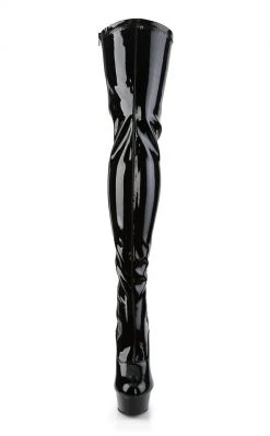 Pleaser Pole Shoes DELIGHT-3063 Blk Str Pat/Blk Thigh High Boots