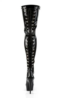 Pleaser Pole Shoes DELIGHT-3063 Blk Str Pat/Blk Thigh High Boots
