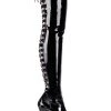 Pleaser Pole Shoes DELIGHT-3063 Blk Str Pat/Blk Thigh High Boots