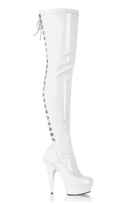 Pleaser Pole Shoes DELIGHT-3063 White Thigh High Boots