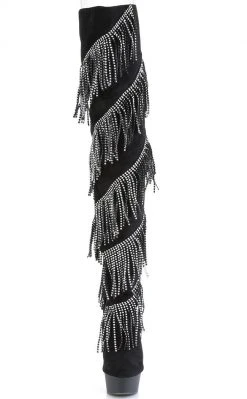 Pleaser DELIGHT-3065 Black Faux Suede/ Silver Trim Thigh High Boots