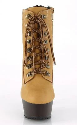 Pleaser Pole Shoes DELIGHT-600TL-02 Tan Nubuck Faux Leather Ankle Boots