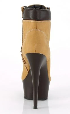 Pleaser Pole Shoes DELIGHT-600TL-02 Tan Nubuck Faux Leather Ankle Boots