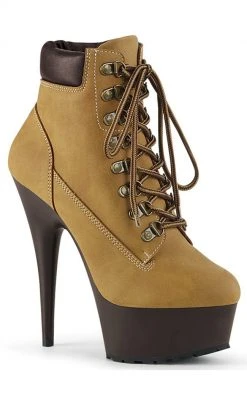 Pleaser Pole Shoes DELIGHT-600TL-02 Tan Nubuck Faux Leather Ankle Boots