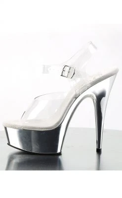Pleaser Pole Shoes DELIGHT-608 Clear & Silver Chrome Heels
