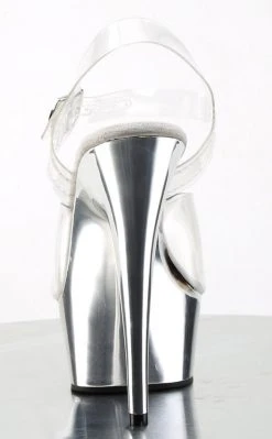 Pleaser Pole Shoes DELIGHT-608 Clear & Silver Chrome Heels