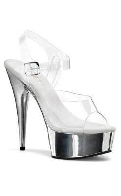 Pleaser Pole Shoes DELIGHT-608 Clear & Silver Chrome Heels