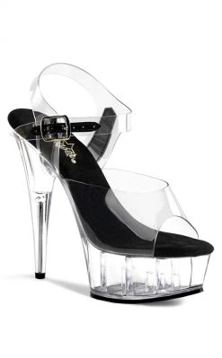 Pleaser DELIGHT-608 Clear With Black Heels Pole Shoes